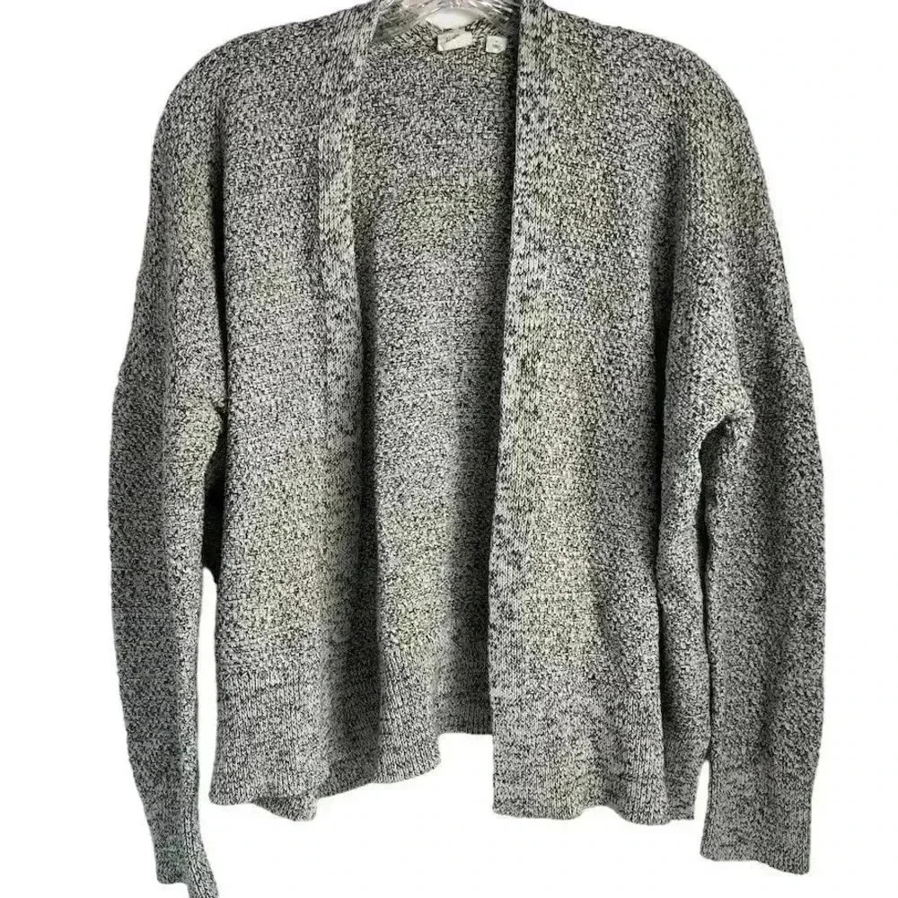 GAP Women's White and Black Open Front Cardigan Sweater‎ Size L Casual Knit